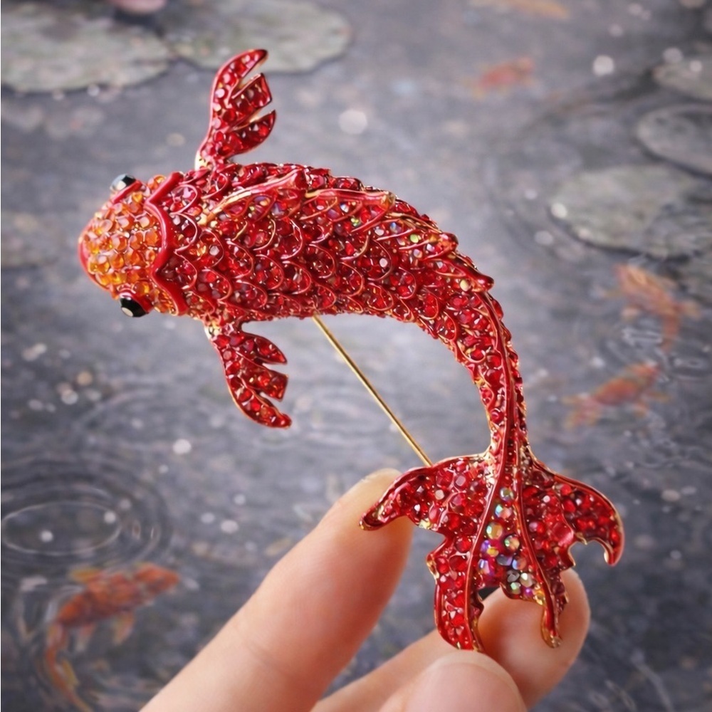 Sirena Red Crystal Carp Fish Brooch